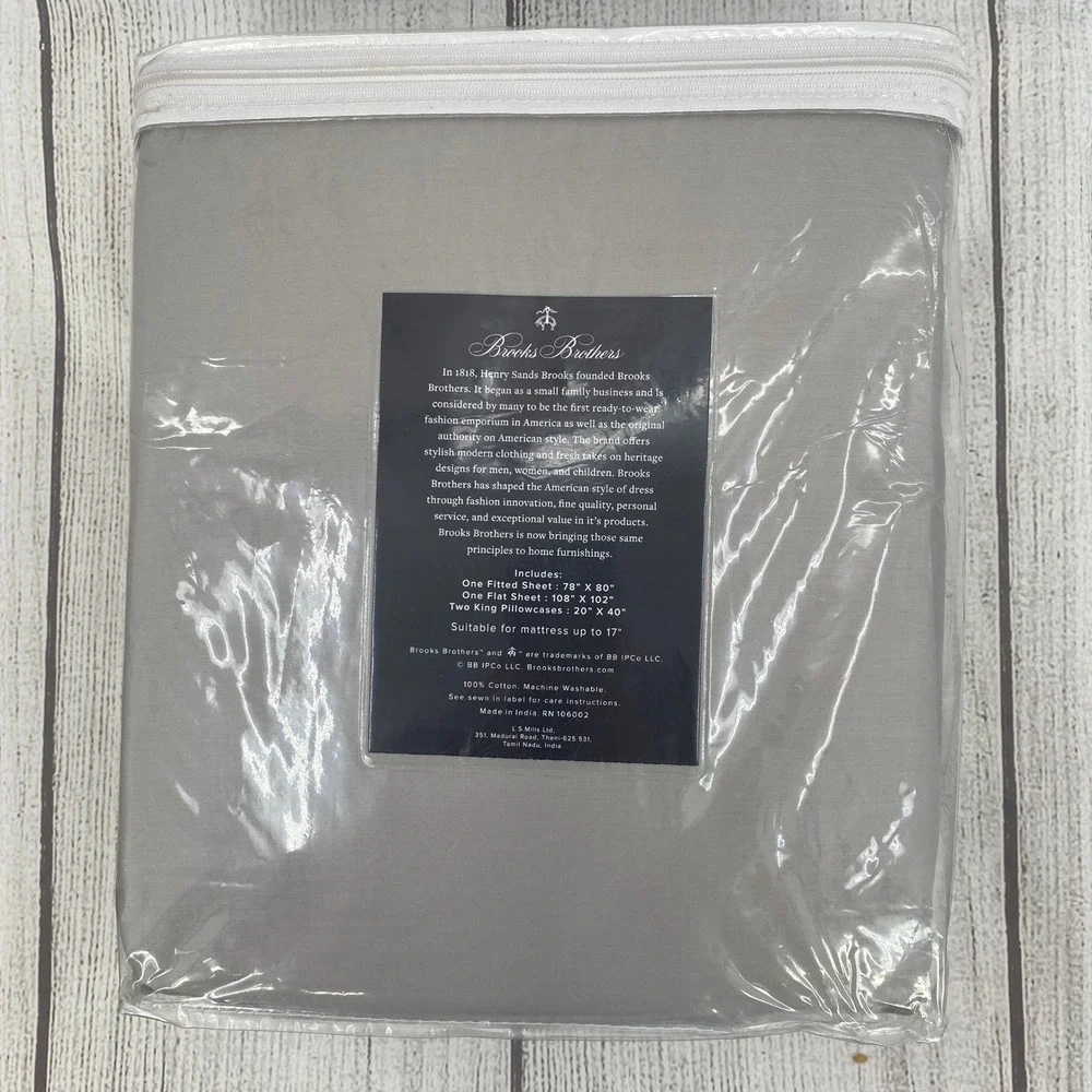 Brooks Brothers Sheet Set King Gray 700 Thread Count 100% Cotton 4pc Deep Pocket